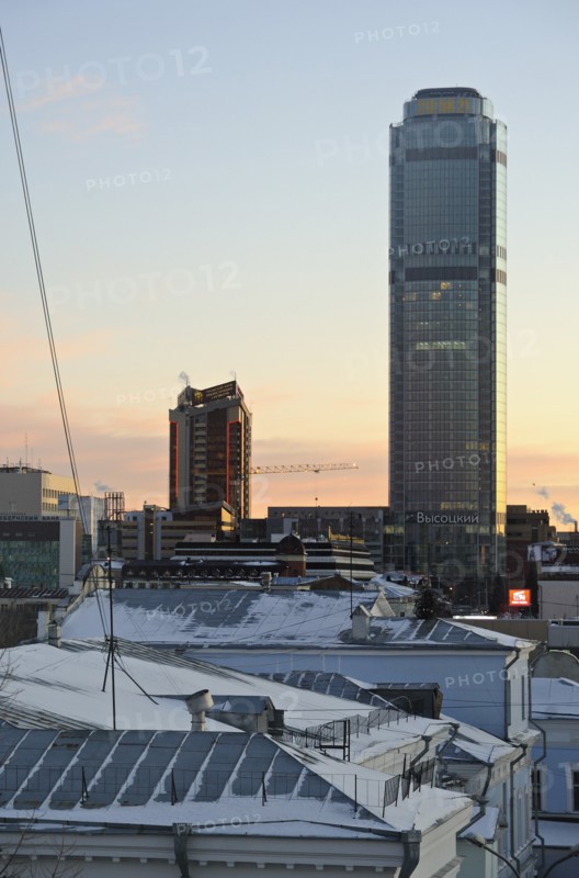 Yekaterinburg, russia, november 28, 2011, night view of vysotsky business centre, a 54 storey skyscraper (r).