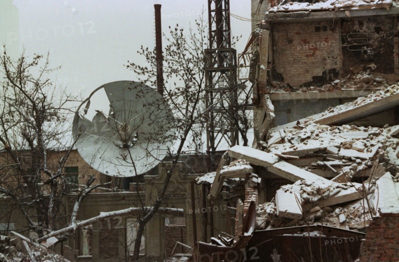 Pictured here is grozny city's communication centre destroyed due to battles, january 13, 1997.