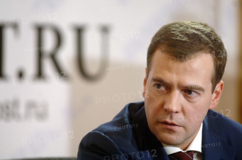 Russian first deputy prime minister dmitry medvedev at his internet conference,  moscow, russia, march 5, 2007.