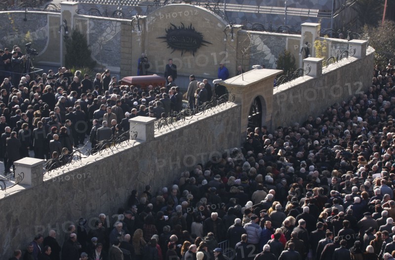 Tbilisi, georgia, february 28, 2008, funeral of georgian tycoon badri patarkatsishvili in the courtyard of his residence in tbilisi.