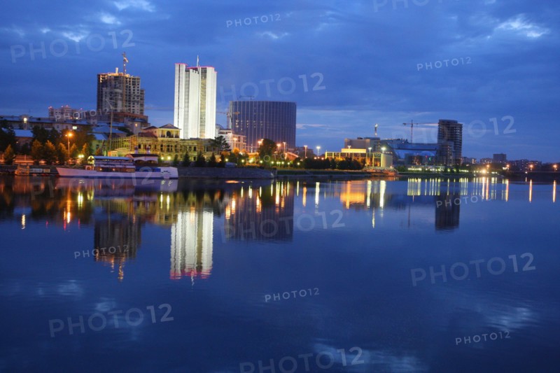 Yekaterinburg, russia, the view of the government of the sverdlovsk region and the demidov business center under construction, june 2008.