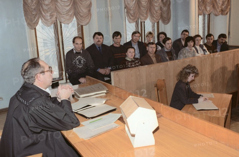 In 1994, an experiment was launched to reintroduce juries to russia, first jury trials took place in the cities of saratov, ivanovo, and in moscow region, in ivanovo, a jury considered a case against g, n, korolev charged with double aggravated homicide, the trial was chaired by first deputy chairman of ivanovo region court, vladimir solovyev, the jury delivered a unanimous guilty verdict, korolev was sentenced to 15 years in jail.