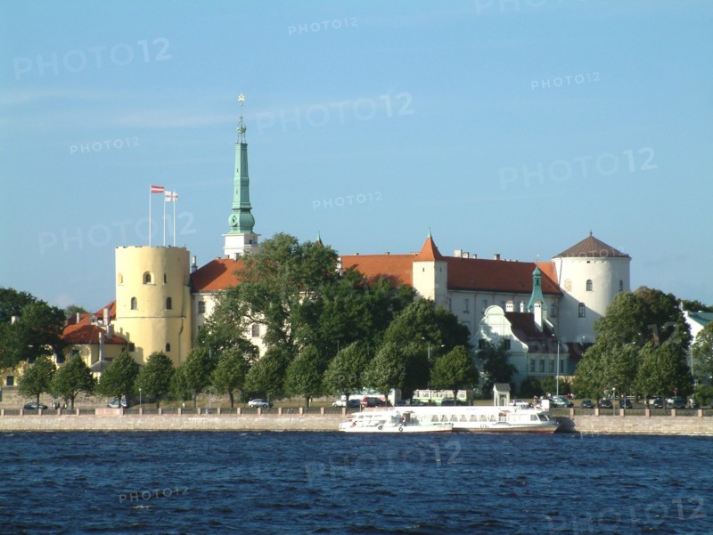 Riga, latvia, a view of the daugava river and the castle of riga, the residence of the president of latvia.