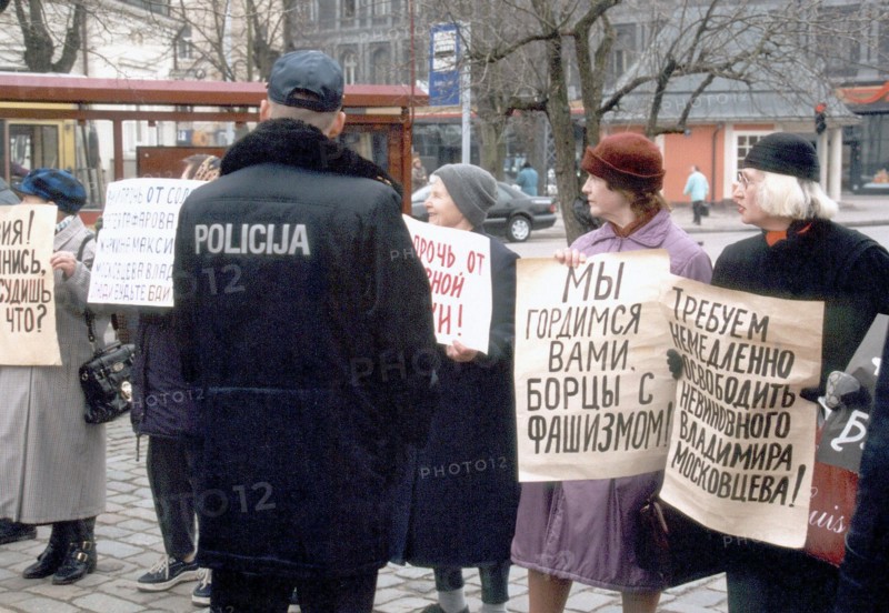 Riga, latvia, april 10 2001: representatives of russian community protesting to support three russian citizens accused of terrorism for their protest action