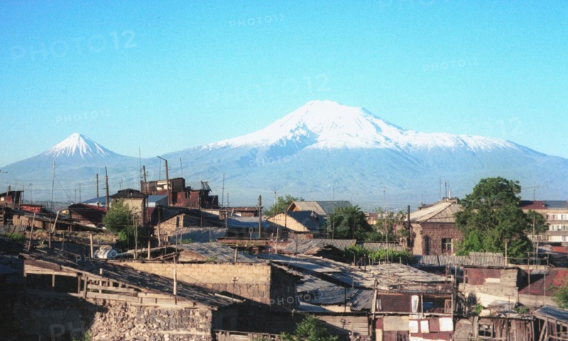 a view of yerevan and mt,ararat, armenia, 2001.