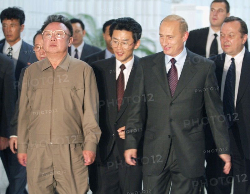 President vladimir putin (r) and visiting north korean leader kim jong-il pictured after their talks in vladivostok, russia on friday, august 23, 2002.