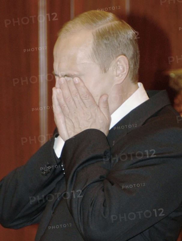 Moscow, russia, october 26, 2002, president vladimir putin after having received the news of the hostages release.