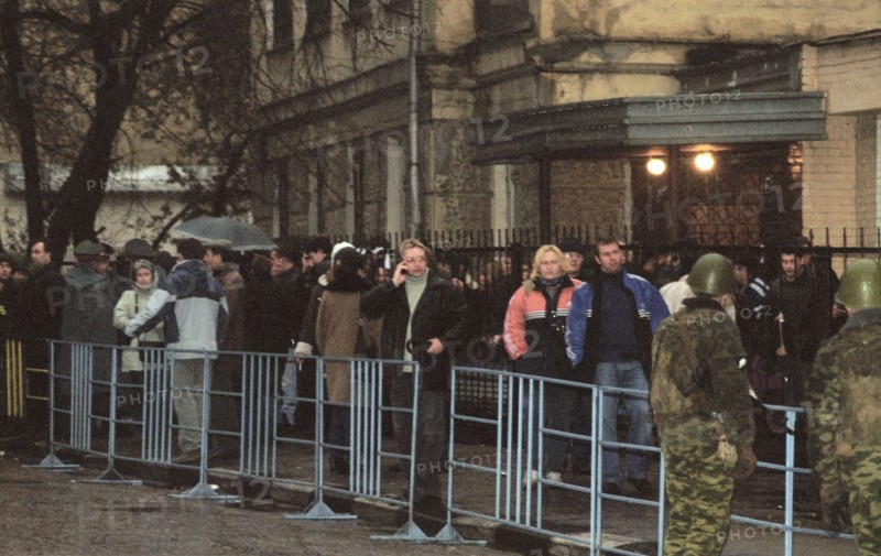 Moscow, russia,10/26/02: chechen hostage crisis: released hostages  waiting for a bus to take them home.