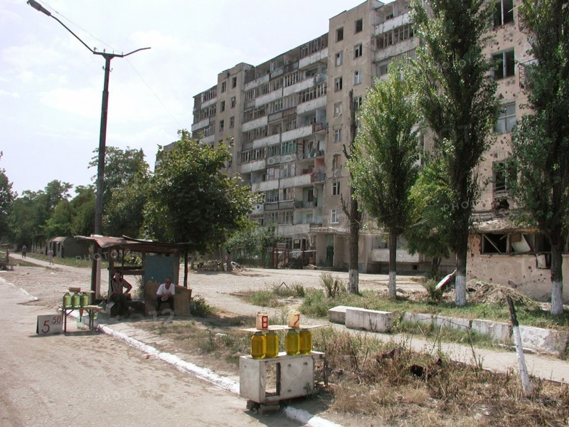 Chechnya, russia, summer 2002, grozny, the illegally produced petrol (in pic) is widely on sale on the streets of the town.