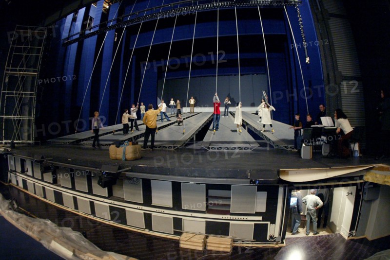 Moscow, russia, january 25 2003: a rehearsal of the nord-ost musical on the stage of the reconstructed building of the dubrovka theatre whose official opening took place on saturday, the performance of the revived musical will be held on february 7, for the first time after the october 2002 tragic events, (photo itar-tass / vitaly belousov).