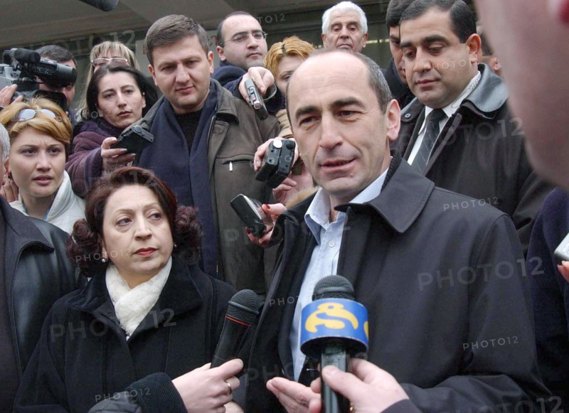 The incumbent armenian president robert kocharyan pictured with his wife bella kocharyan at a polling station as the presidential election was held in armenia on wednesday, yerevan, armenia, march 5, 2003.