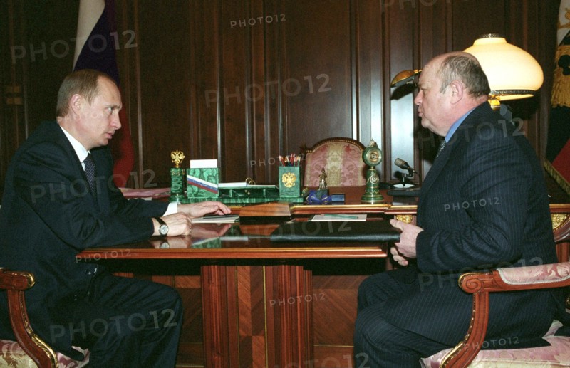 Russian president vladimir putin during a meeting with mikhail fradkov (r) former head of the federal tax police service who was appointed russia’s representative at the european union, 3/03, vladimir rodionov .