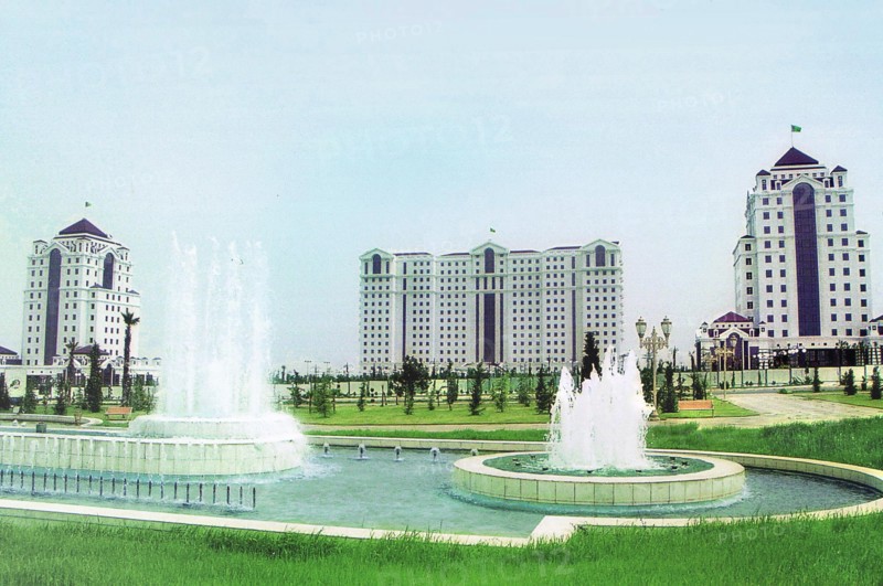 Turkmenia, construction of apartment houses on an outskirt of ashkhabad, september 2000.