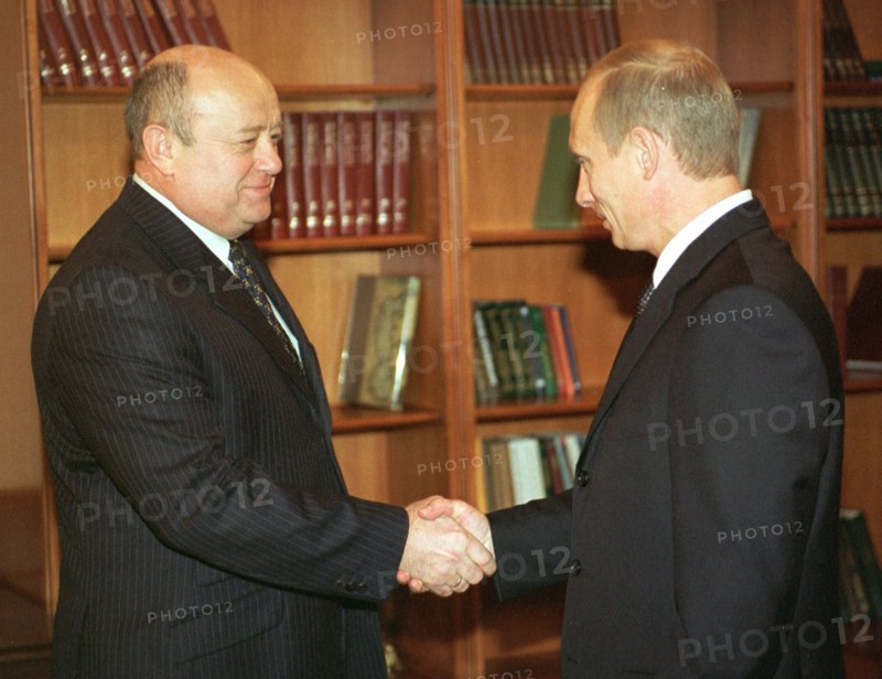 President of russia vladimir putin (r) named mikhail fradkov (l) as the new prime minister of russia, moscow, russia,march 1 2004.