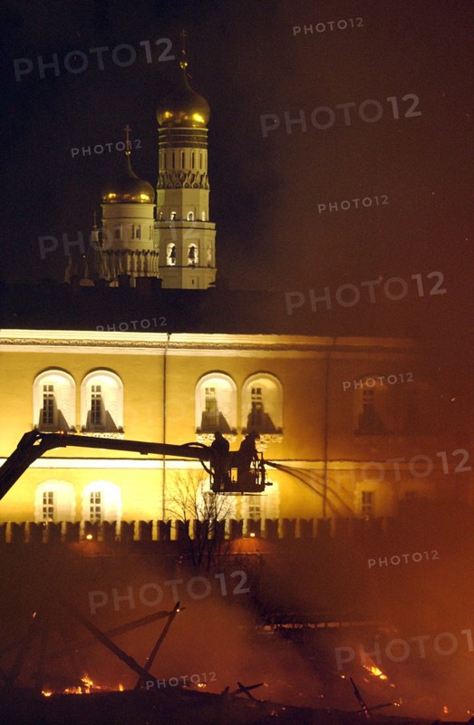 April 2004: devastating fire at central manezh exhibition hall, moscow, russia.