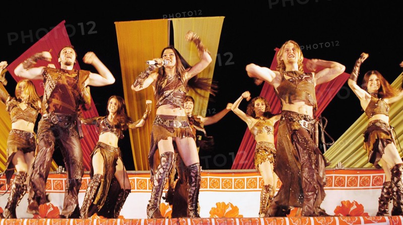 Ruslana, ukrainian pop singer, who won the 2004 eurovision song contest, in concert kiev, ukraine, 7/04.