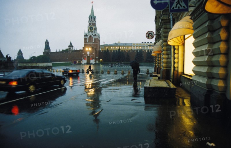 Red square on a rainy evening, moscow, russia, 2002.