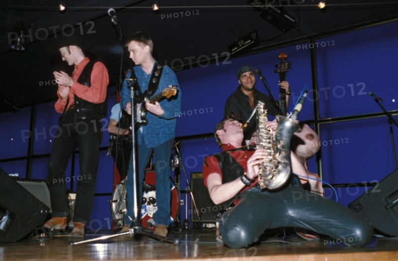 Popular moscow rock band mister twister performing on stage, moscow, russia, 1995.