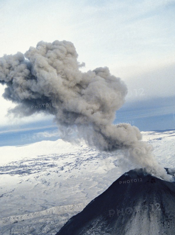 Eruption of karymsky volcano, the second most active after klyuchevsky, kamchatka, russia.
