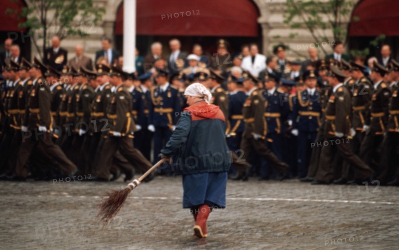 May 8, 1996 - moscow, a charwoman finishes her job in red square prior to the military parade to be held there for the victory anniversary.