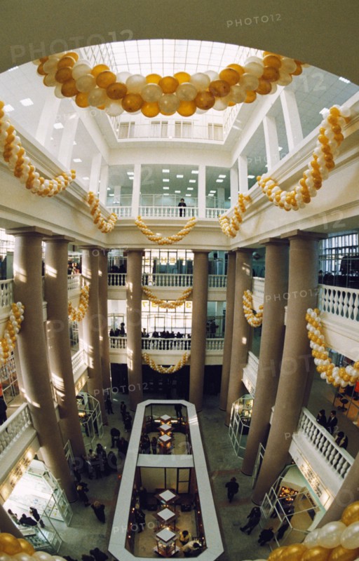 Inside the frunzensky shopping mall, rebuilt after a fire in 1988, st, petersburg, russia, 1998.