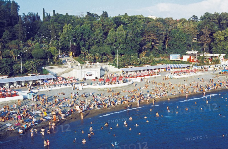 The main beach of a health resort in sochi on the black sea coast, krasnodar region, russia.