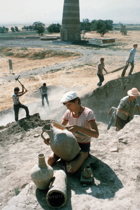 Excavation of the ancient town of burana and it's tower in kirghizia, 1984.