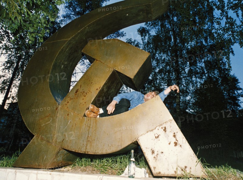 A drunk passed out on a hammer and cycle during the white nights where the missile testing grounds are located in the archangelsk region, 1994.