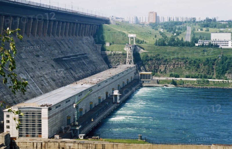 The bratsk dam over which passes the baikal-amur railroad, siberia, russia.
