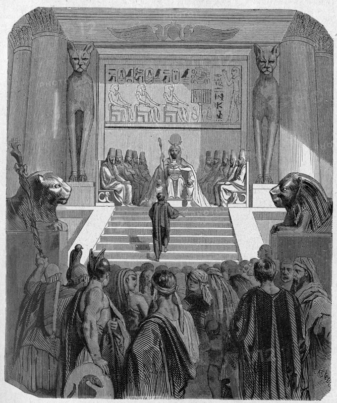 Joseph stands in front of the Pharaon