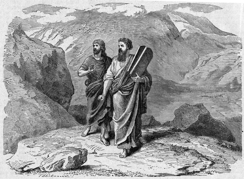 Moses and Joshua come down from the montain