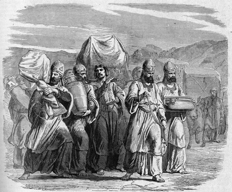 Religion The Holy Bible. Levites with the sacred offerts