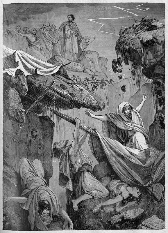 Religion The Holy Bible. Korah,Dathan and Abiram swallowed by the earth