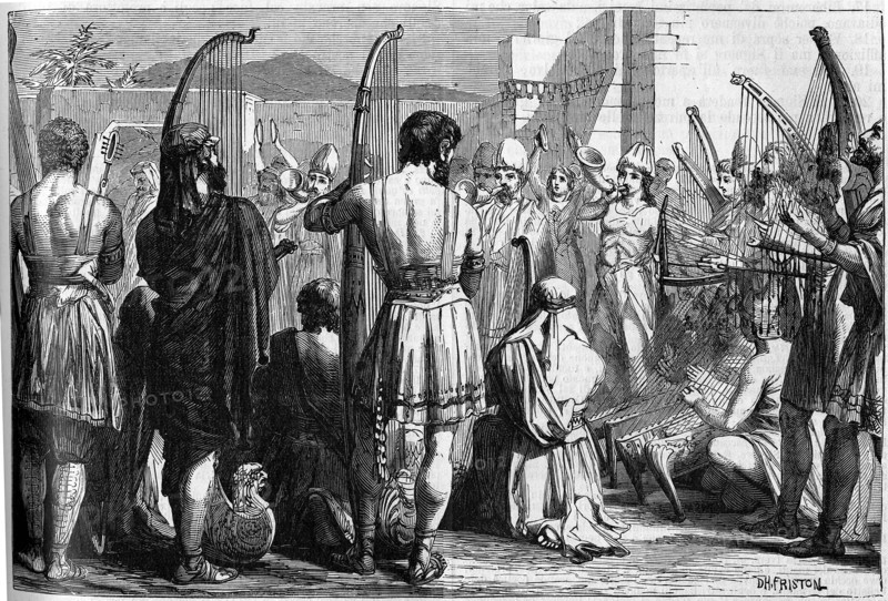 Religion The Holy Bible. David's cantor with instruments