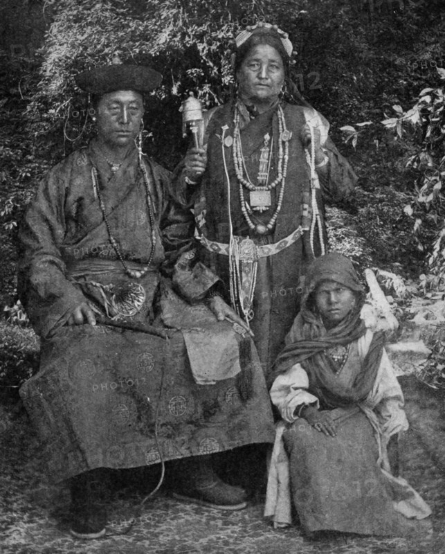 Historical Geography. 1900. India. Indian family  of Sikkim dressed up for the making of their portrait