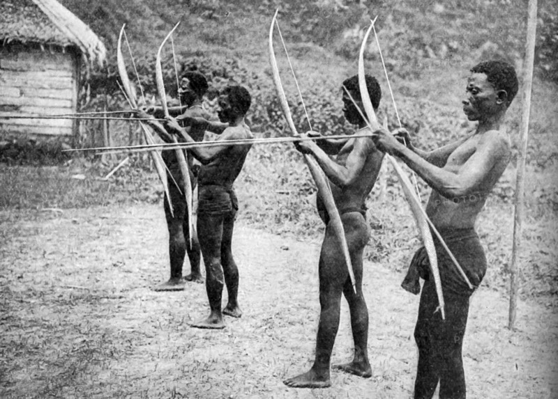 Historical Geography. 1900. India. Andamanese at archery practice at Port Blair