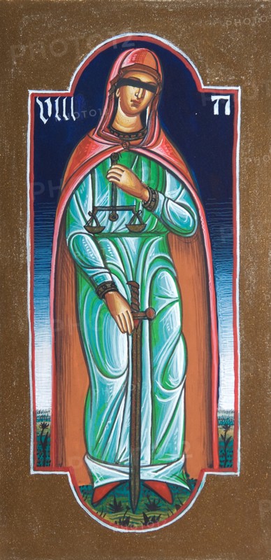 Creative illustration Middle Age in tarots. Justice or Athena.