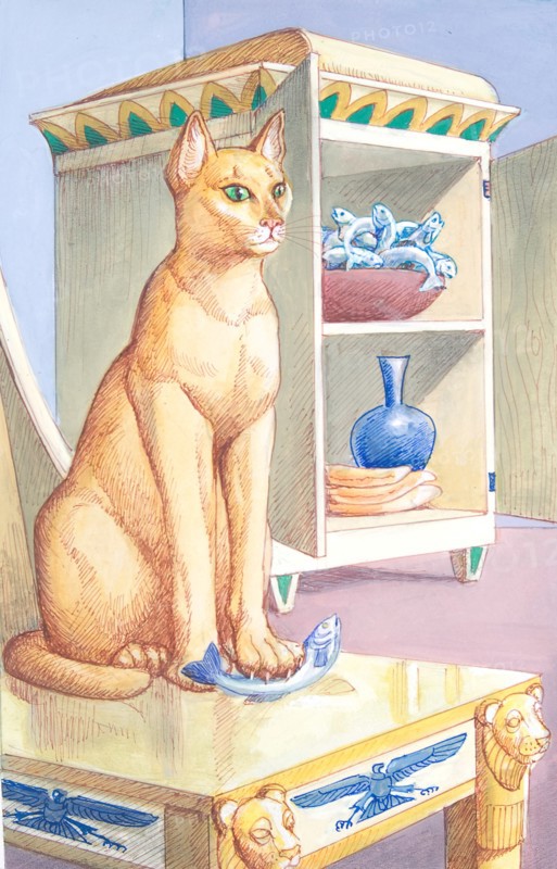 Creative illustration Ancient Egypt Egyptian gods Cat Bastet