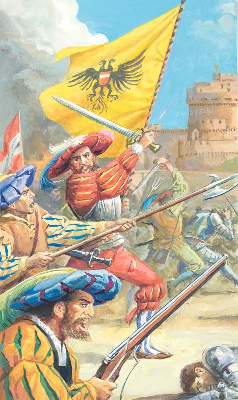 Creative illustration serial History of Rome Landsknechts at the sack of Rome 1527