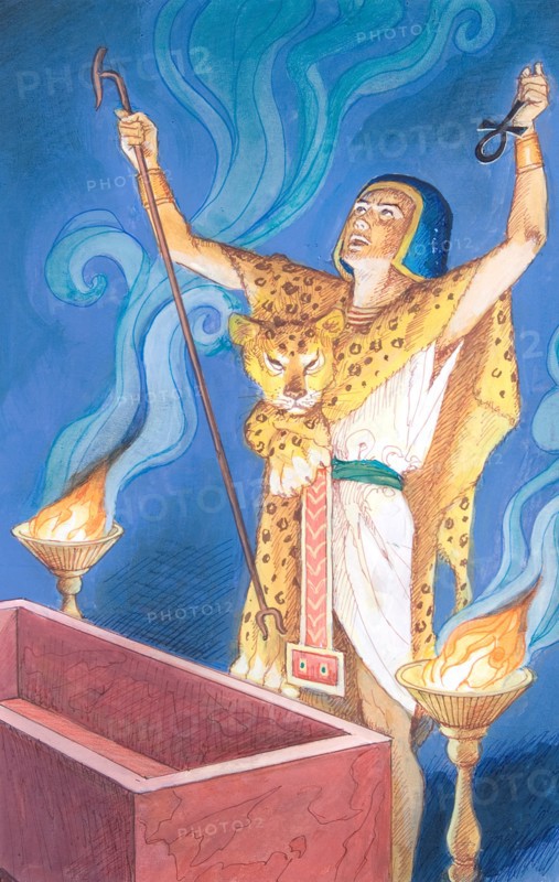 Creative illustration Ancient Egypt Ritual magic of an Egyptian priest, oracles