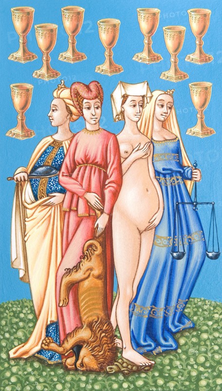 Creative illustration Middle Age in tarots. The age of Women.