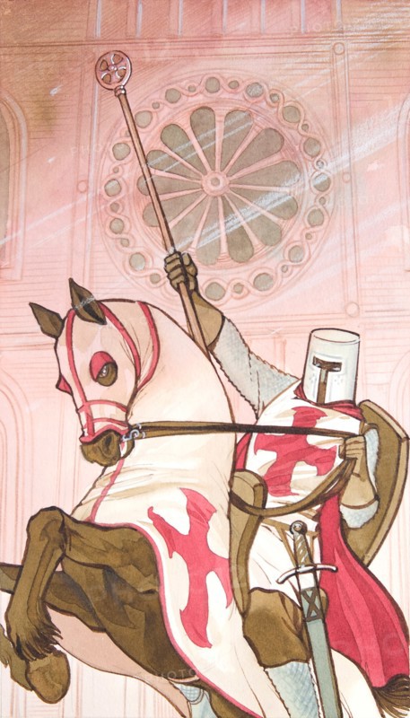 Creative illustration serial Magic. Wizards and Warlocks. The Templar knight execration
