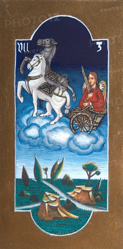 Creative illustration Middle Age in tarots. The Chariot