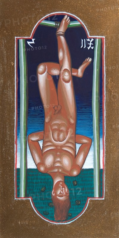 Creative illustration Middle Age in tarots. The Hanged Man.