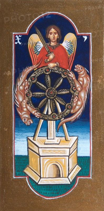 Creative illustration Middle Age in tarots. The Wheel of the fortune.