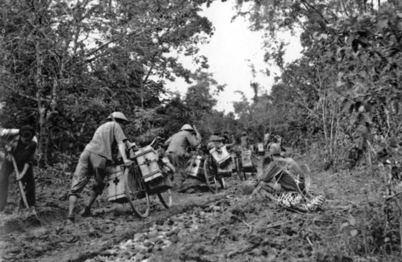 Dien Bien Phu, medical soldiers use pack-bikes.