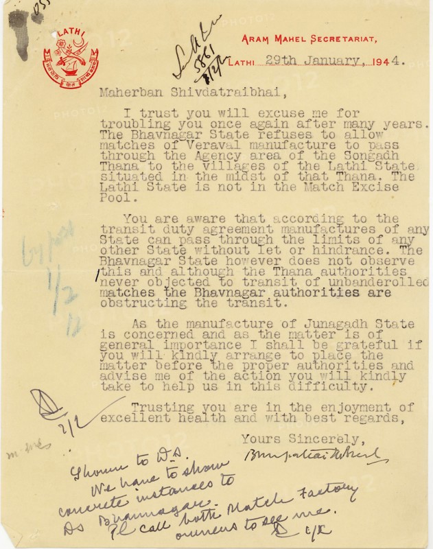Letter head with royal seal or Coat of Arms 29/i/1944