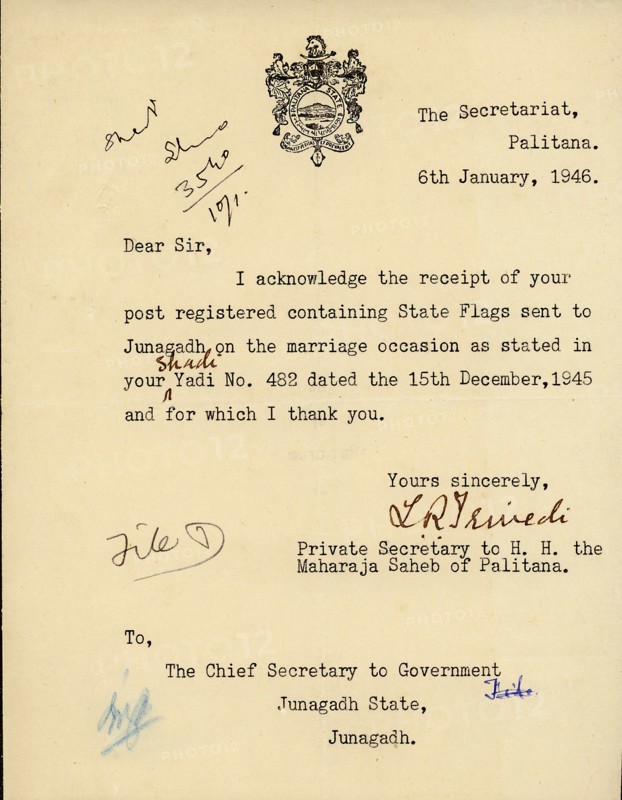 Letter head with royal seal or Coat of Arms	6/i/1946
