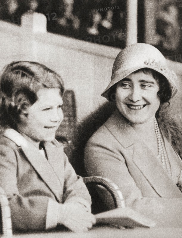 Princess Elizabeth of York with her mother the Duchess of York at the rehearsal of the Aldershot Tattoo in 1932