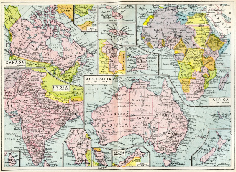 Map of British possessions in 1914 at the outbreak of WWI
